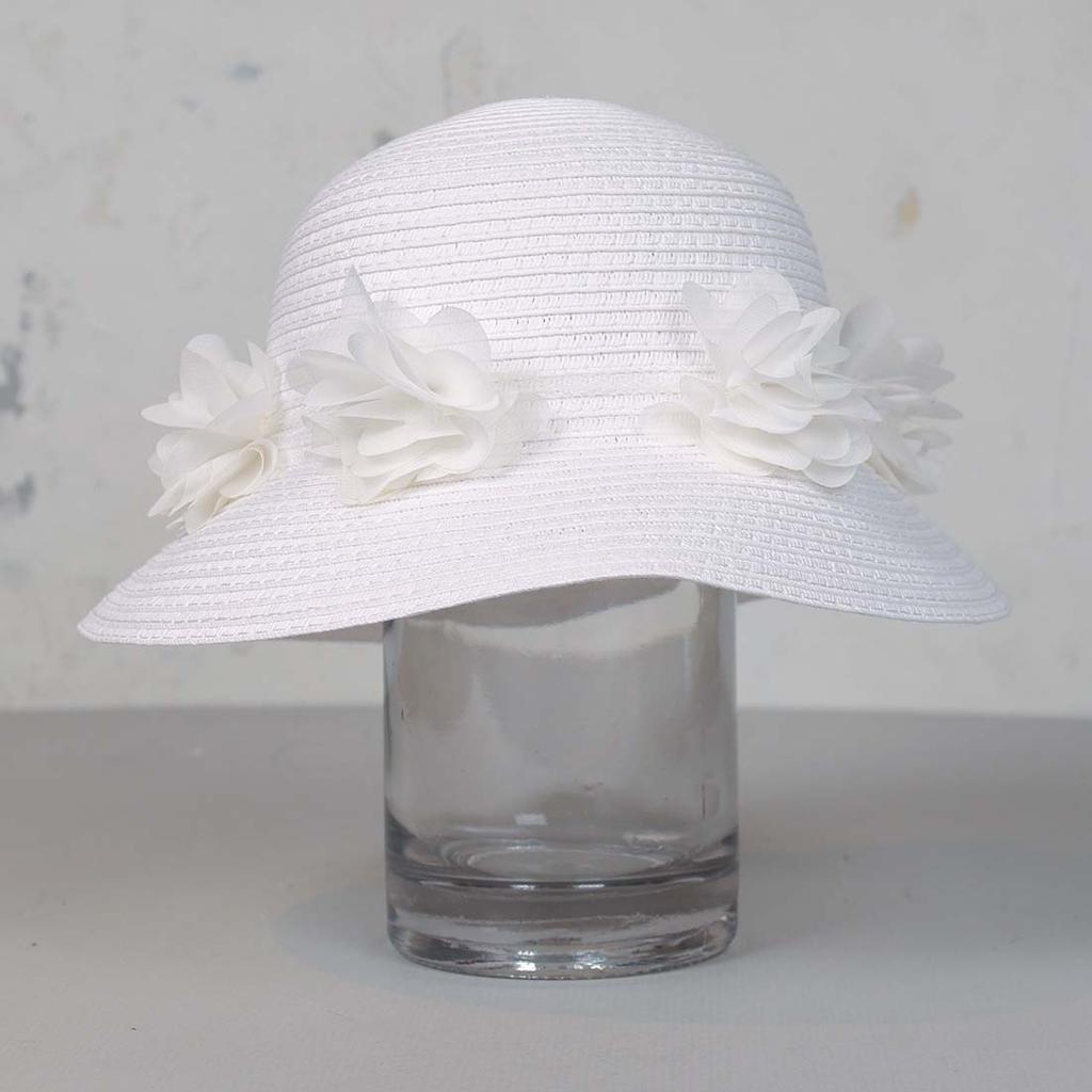 Toddler White Floral Straw Sunhat Cracker Barrel