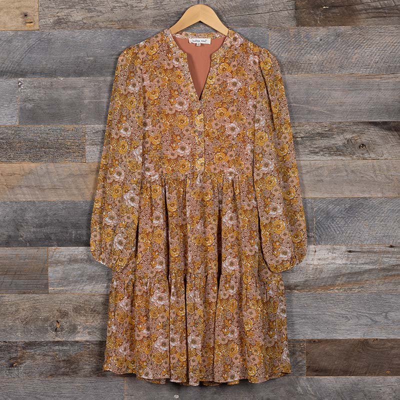 Mustard Floral Long Sleeve Dress - Cracker Barrel