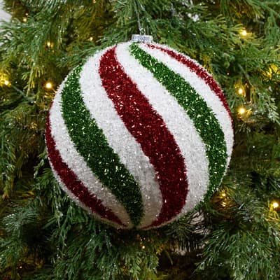 Jumbo Striped Tinsel Ball Ornament