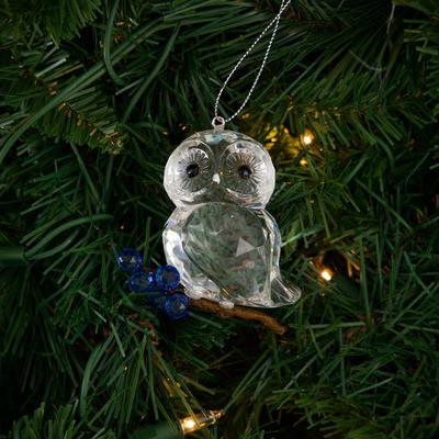 Clear Owl and Blue Berries Ornament