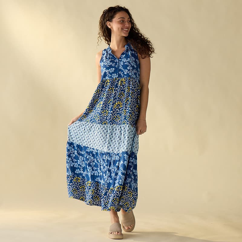 Mix Print Blue Maxi Dress - Cracker Barrel