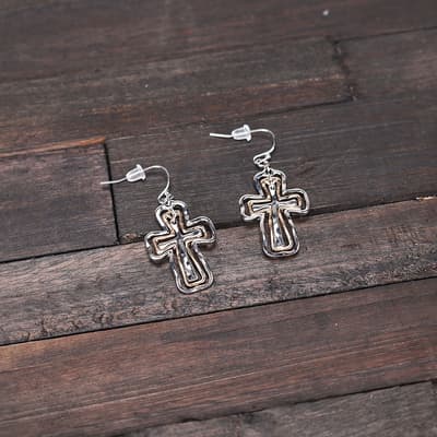 Multi Media 3 Cross Hammered Earrings