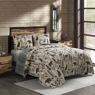 Reversible Forest Weave 3 Pieced Quilt Set - Queen