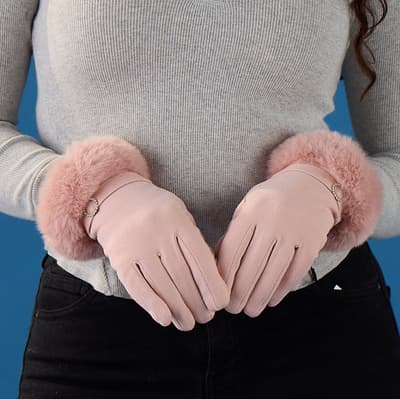 Pink Faux Fur with Bling Gloves