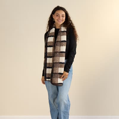 Black, Taupe, and Ivory Sherpa Whipstich Scarf