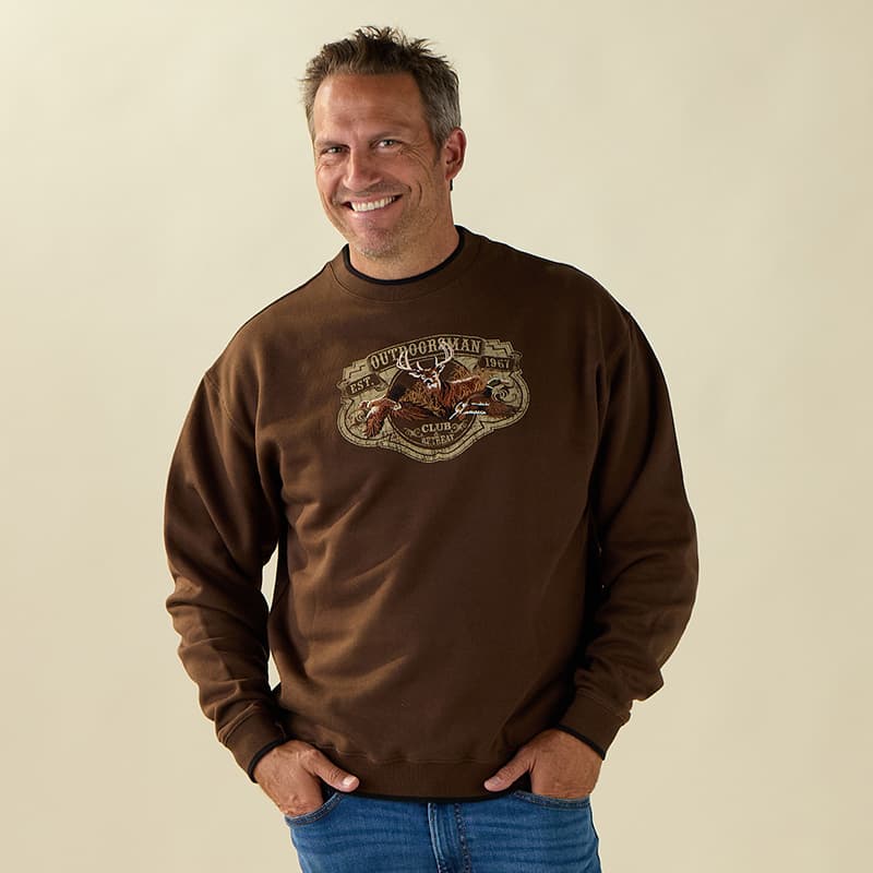 Outdoorsman Club Brown Crew Neck Sweatshirt - Cracker Barrel
