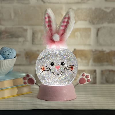Bunny with Fabric Ears Glitter Globe