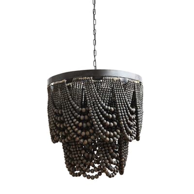 Metal and Wood Beaded Chandelier - Black