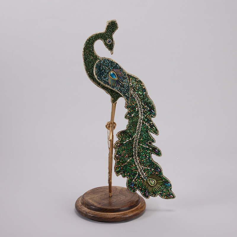 Beaded Peacock Statue Cracker Barrel