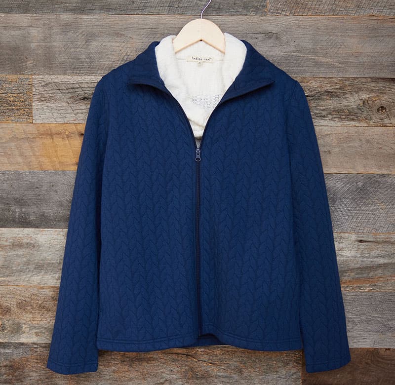 Navy Leaf Quilted Texture Zip Jacket - Cracker Barrel