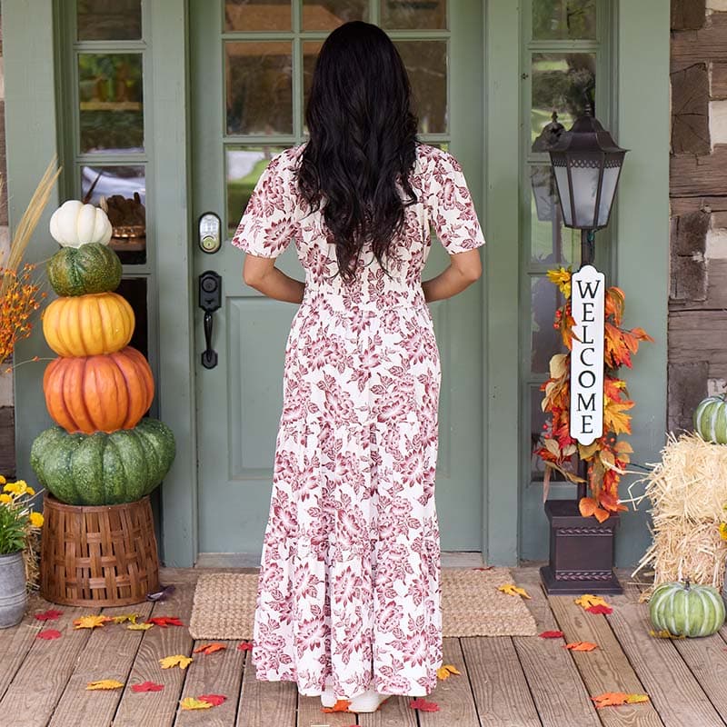 Wine Floral Print Dress - Cracker Barrel