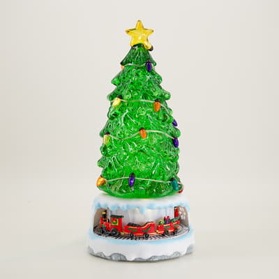 LED Tree Glitter Globe with Rotating Train