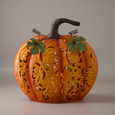 Orange Metal Pumpkin with LED Candle