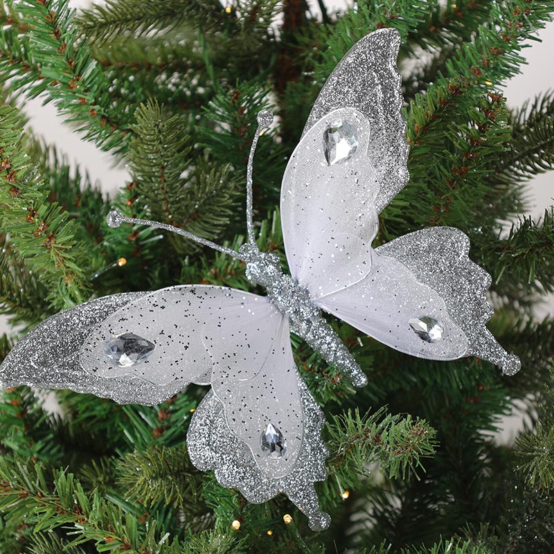 1pc Silver Colored Butterfly Bow Christmas Tree Decoration Pine