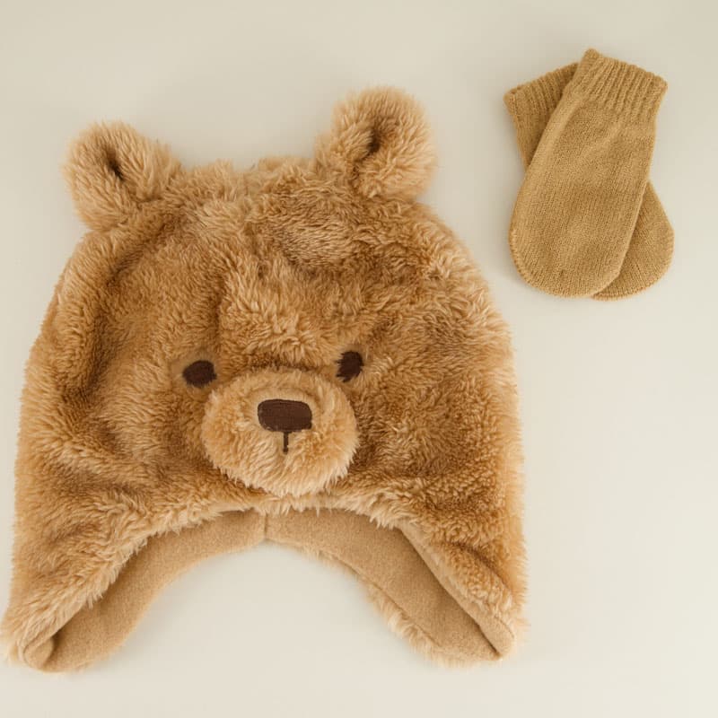 Infant Plush Bear Trapper Hat and Mittens Cracker Barrel