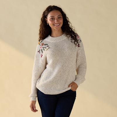 Heathered Oatmeal Embroidered Sweater