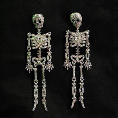 Bling Skeleton Earrings - Silver