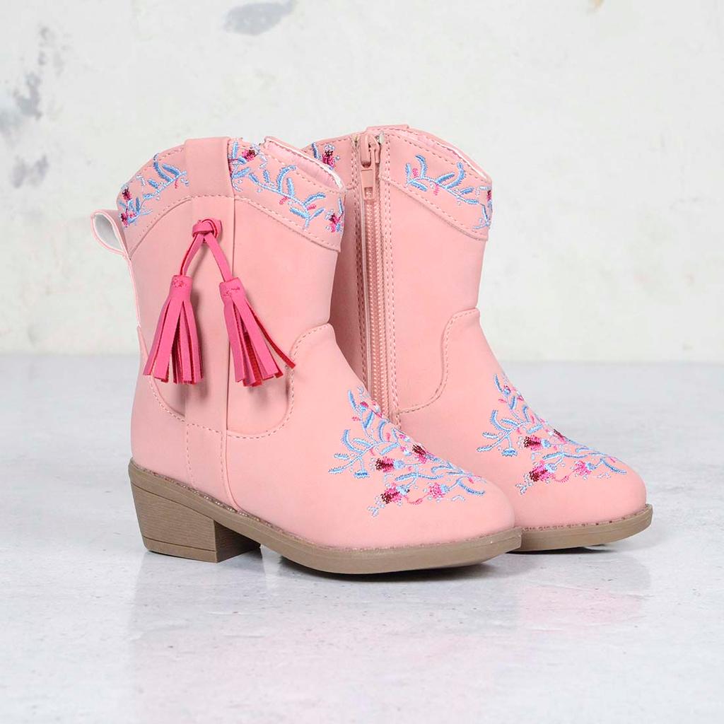 Toddler Pink Embroided Floral Cowboy Boots Cracker Barrel