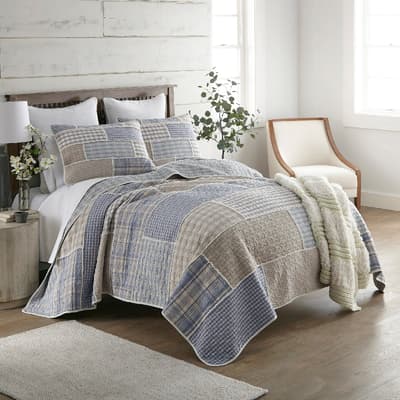 Donna Sharp Slate Cobblestone 3 Piece Cotton King Quilt Set