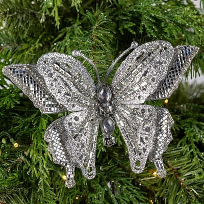 Silver Butterfly Clip Ornament