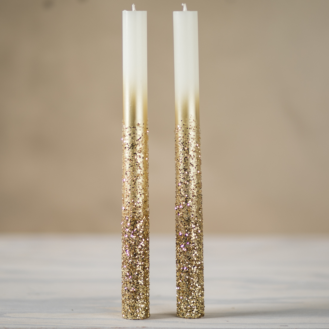 Gold Ombre Glitter Taper Candles Cracker Barrel