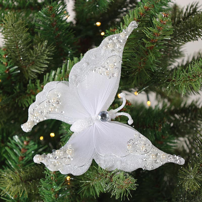 White Glitter Butterfly Clip Ornament - Cracker Barrel