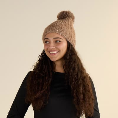 Taupe Eyelash Sequin Beanie