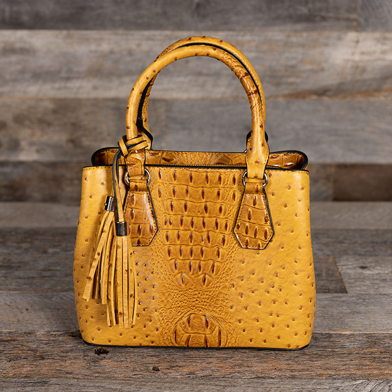 Mustard Faux Ostrich Satchel Cracker Barrel