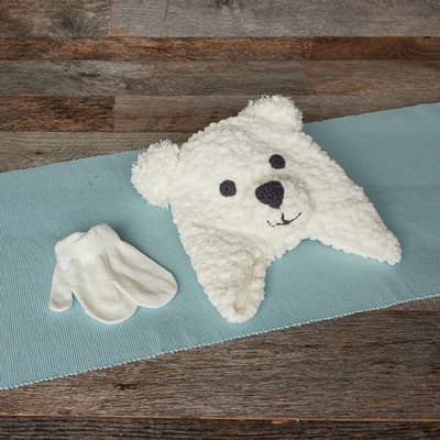 Infant Sherpa Bear Face Hat and Glove Set