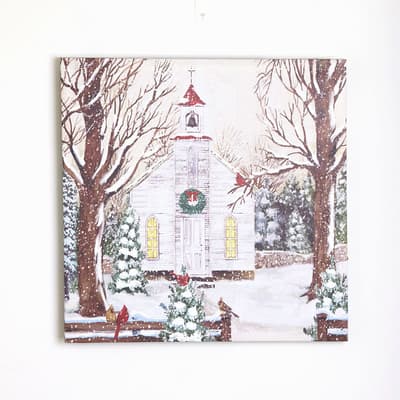 Lighted Church Scene Canvas