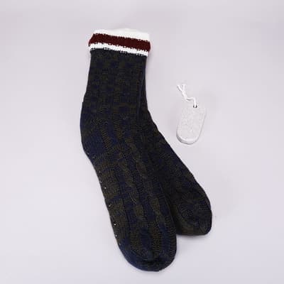 Bourbon and Shea Infused Cable Knit Lounge Socks-Blue and Red