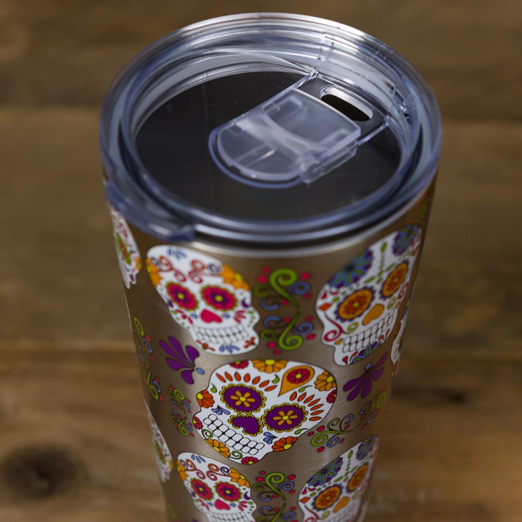 Sugar Skull 32 Oz Travel Tumbler With Lid and Straw 