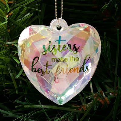 Sisters Iridescent Acrylic Heart Ornament