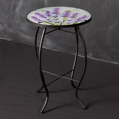 Lavender and Bees Glass Side Table