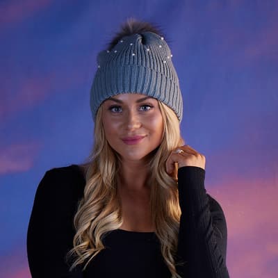 Slate Gray with Scattered Rhinestones Beanie