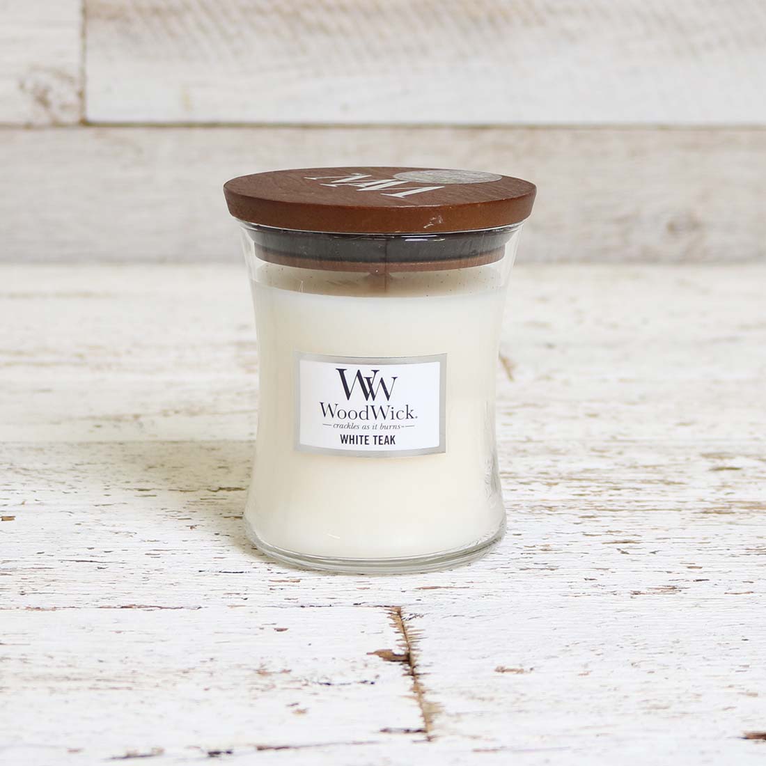 WoodWick White Teak Medium Jar Candle Cracker Barrel