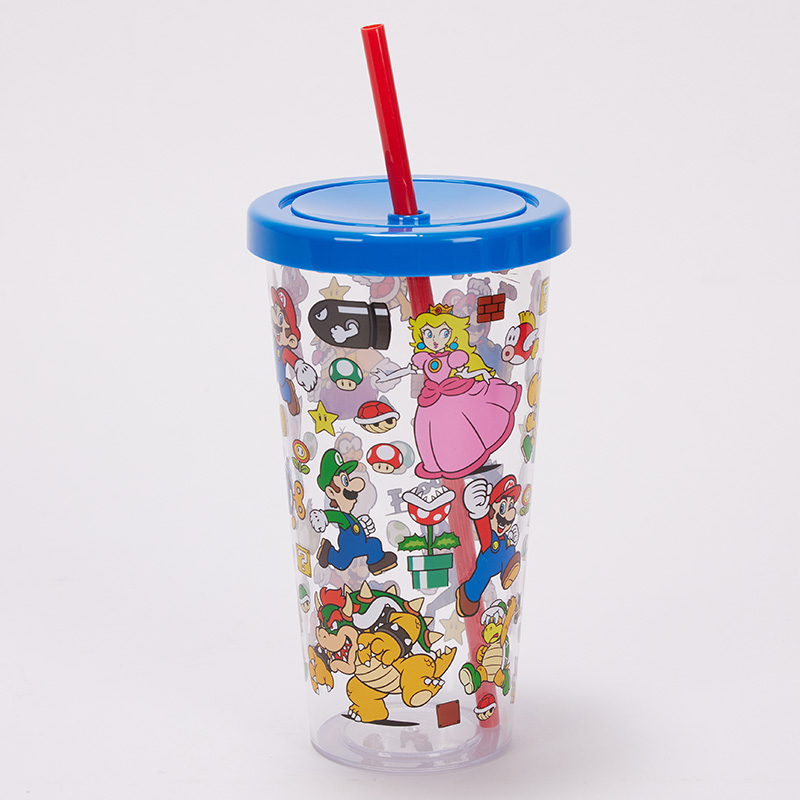 Super Mario Bros 20oz skinny stainless tumbler with Plastic straw