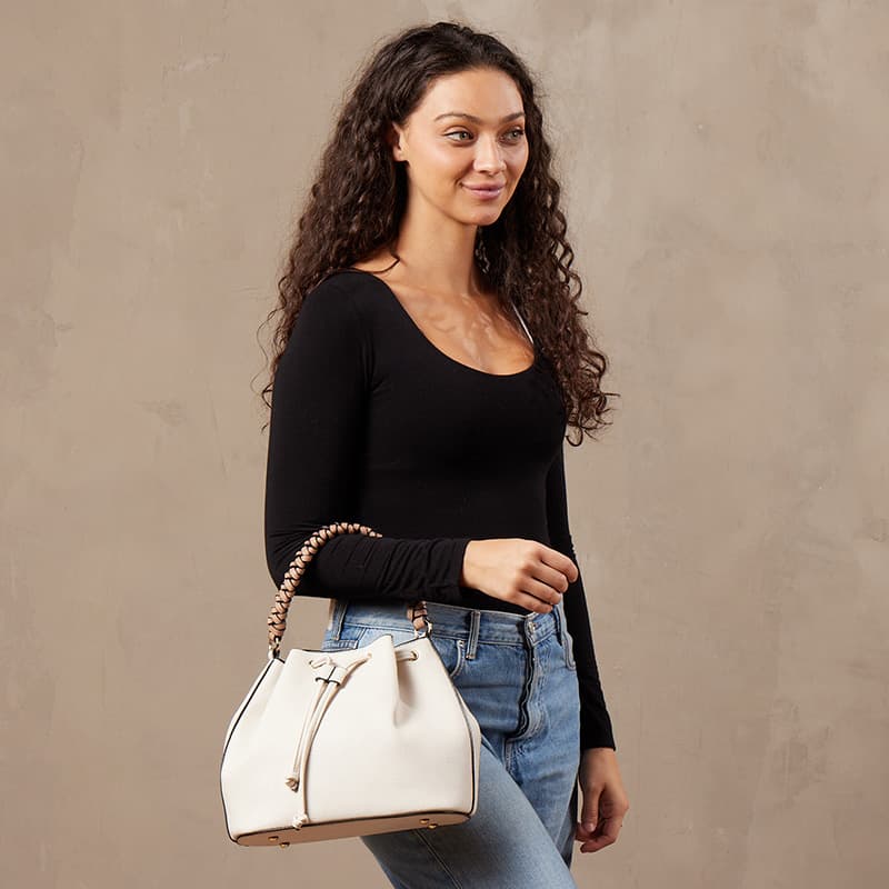 Ivory with Braided Handle Crossbody Satchel - Cracker Barrel