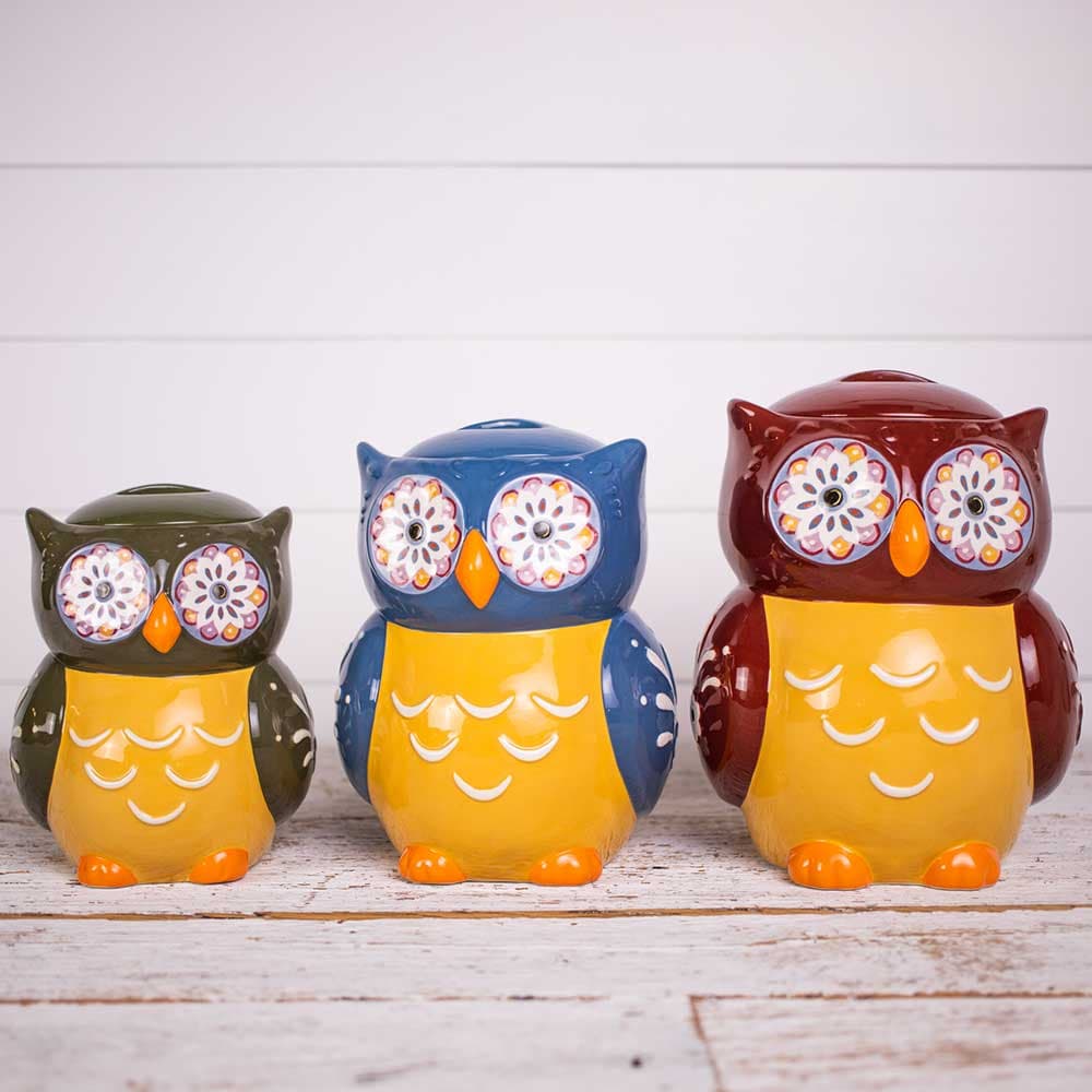 Yellow Owl Ceramic Cooking Utensil Holder / Storage Crock