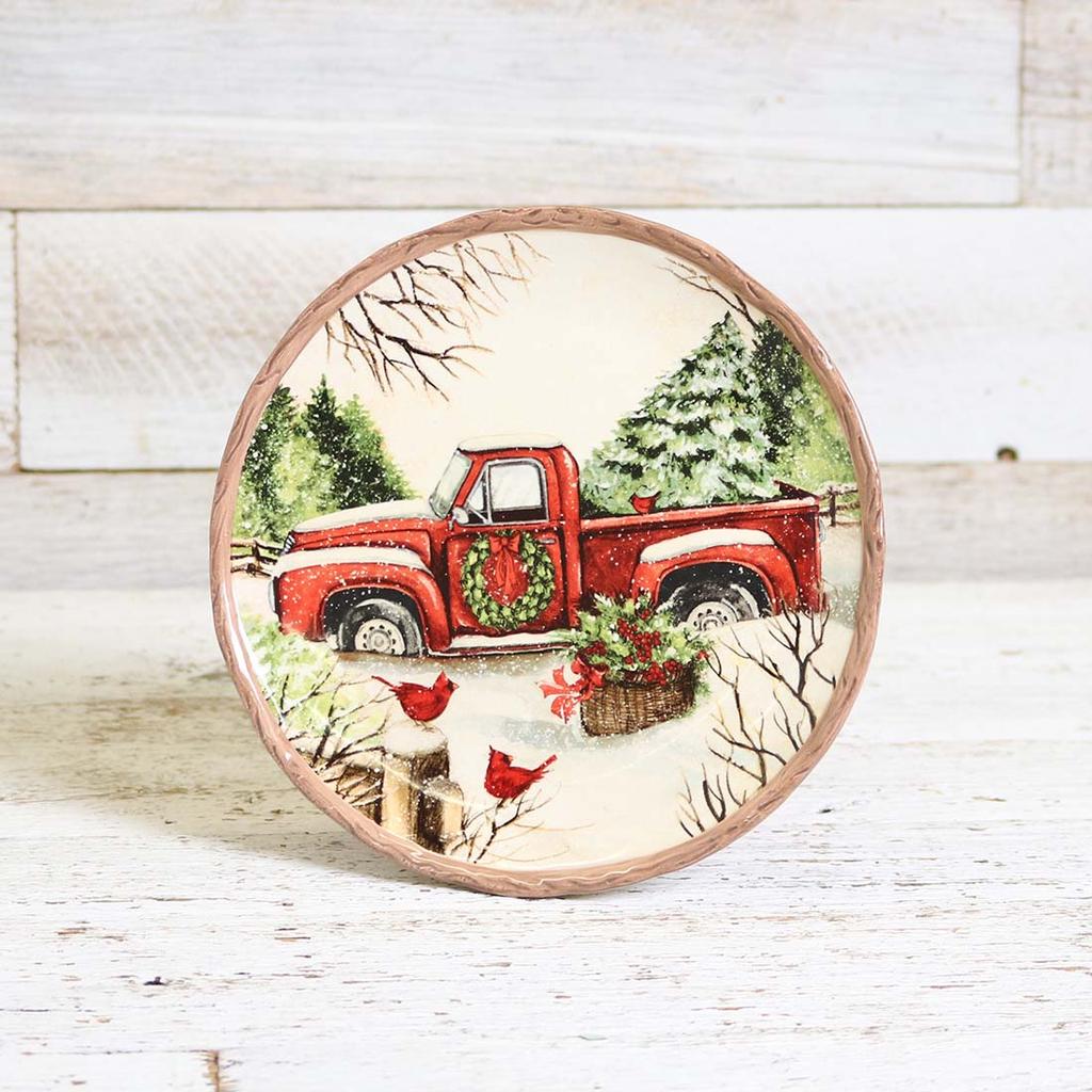 Red truck christmas plates top