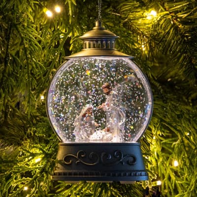 Nativity Lantern Glitter Globe Ornament