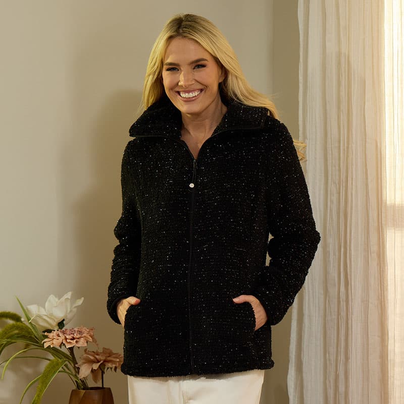 Lurex Black Sherpa Jacket - Cracker Barrel