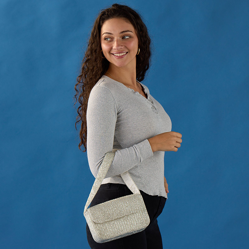 Silver Beaded Mini Shoulder Bag - Cracker Barrel