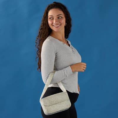 Silver Beaded Mini Shoulder Bag
