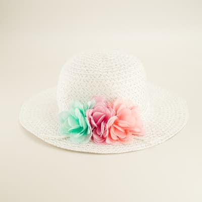 White Lurex 3 Flower Sun Hat