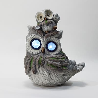 Solar Owl with Baby Figurine