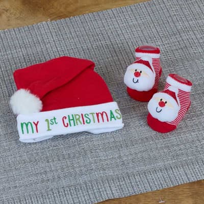 Santa Hat and Rattle Sock Set