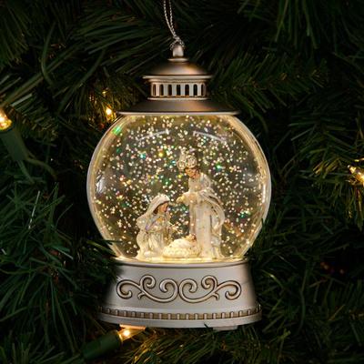 Nativity Lantern Glitter Globe Ornament