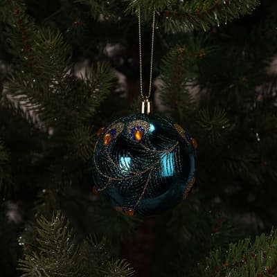 Glitter Feather Design Ball Ornament