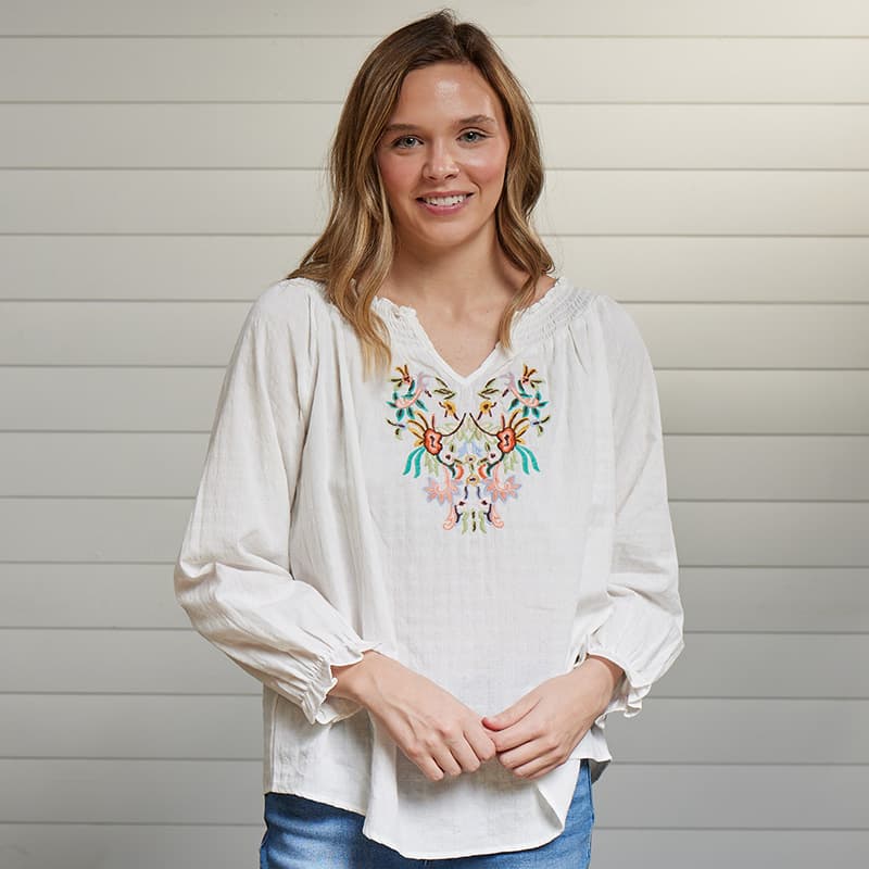 Watson Casual Embroidered Women White Top